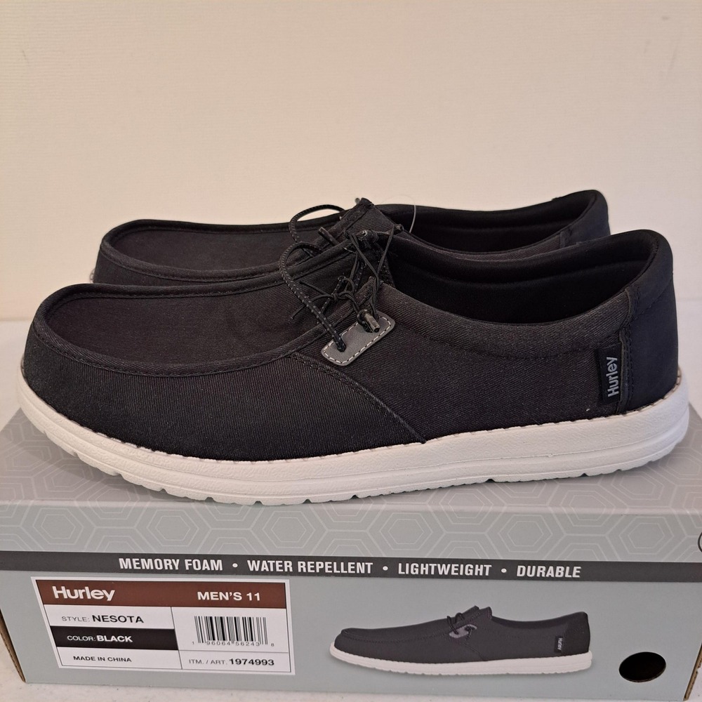 Hurley Mens Loafers 11 Black NWT Slip-On Water Repellent Memory Foam 2018-455